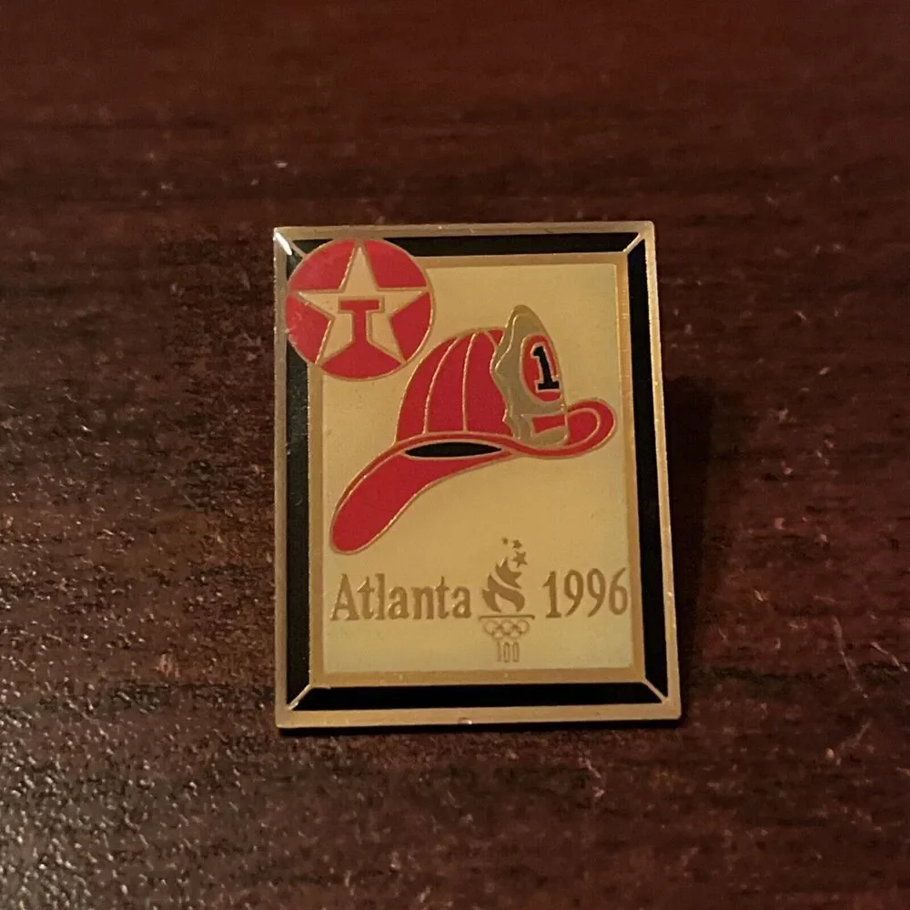 Vintage 1996 Atlanta Olympics Texaco Fire Helmet May Design Lapel Hat Pin